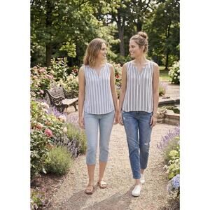 Eden & Olivia Sleeveless 2 Blouse Bundle M Blue Stripe & Black Boho Geometric